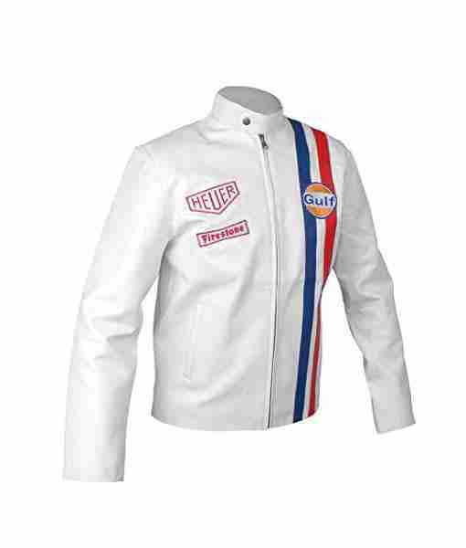 Steve McQueen Le Mans Gulf Racing white leather jacket