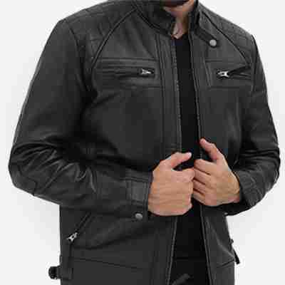 Johnson Black Leather Jacket for Mens