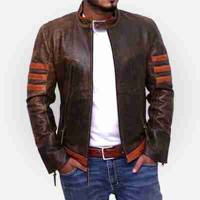 X-MEN 1 Origins Wolverine Brown Biker Leather Jacket Coat Costume Halloween 