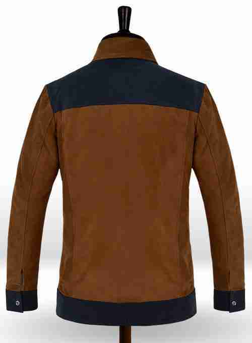 Back view of Cristiano Ronaldo caramel brown soft suede leather jacket with dummy