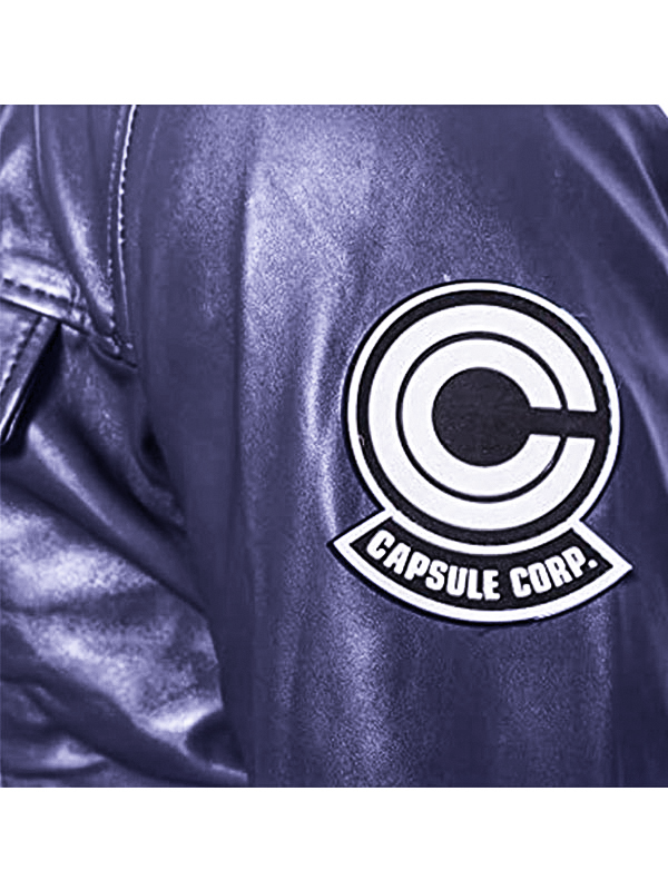 Capsule Corp's raised patch on Future Trunks' leather jacket