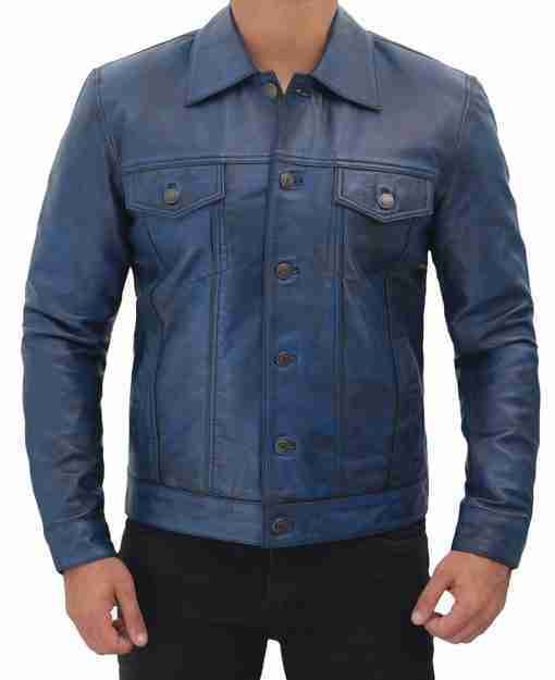 Leather Trucker Pure Blue Front Closed
