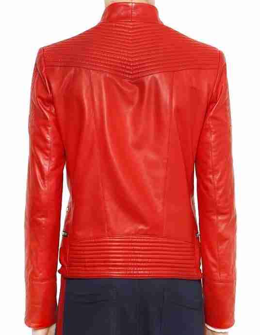 Back view of Justin Bieber Michael Jackson Thriller style red leather jacket