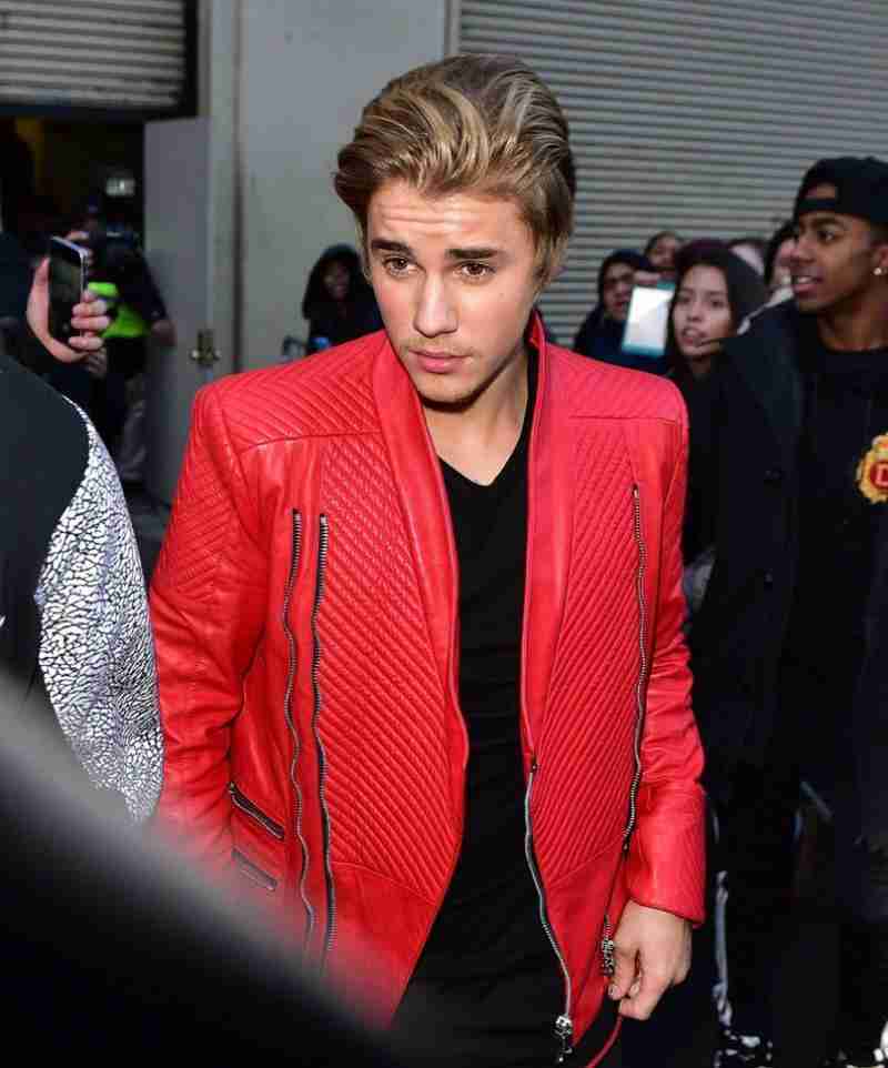 Justin Bieber wearing his Michael Jackson inspired red jacket