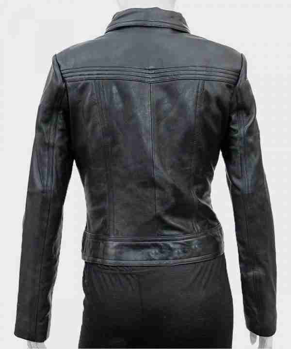 Black leather jacket from You season 02 worn by Candace Stone (Ambyr Childers) back view