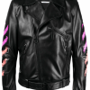Men's Arrows printed black leather jacket front