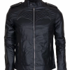 Batman Beyond's black biker leather jacket with logo quilted at front