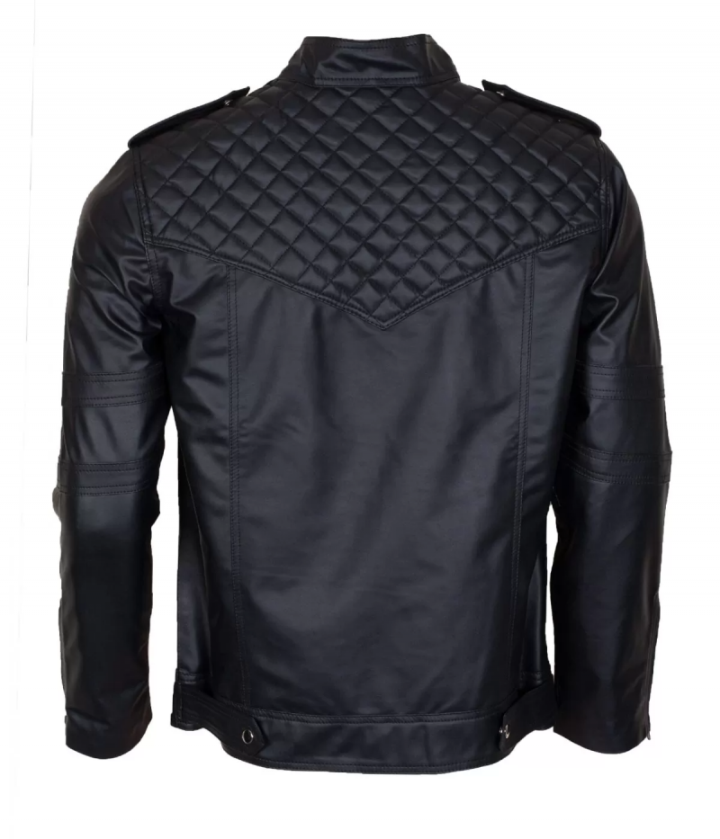 Terry McGinnis' Batman Beyond inspired black biker leather jacket with quilted design at upper back