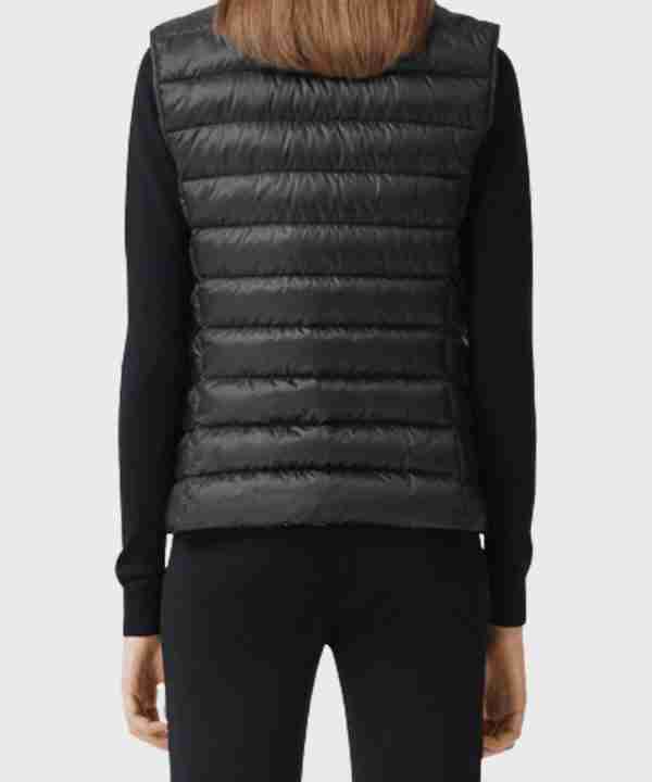 Back of quilted puffer black vest for women