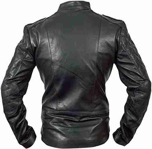 Brando style black leather biker jacket - back