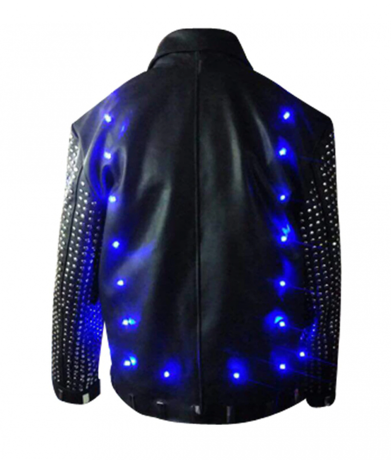 WWE wrestler Chris Jericho's light up black leather jacket - back view