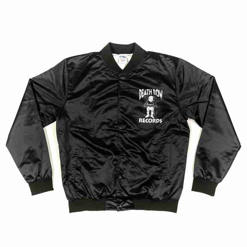 Death Row Records' black satin printed logo bomber jacket - front