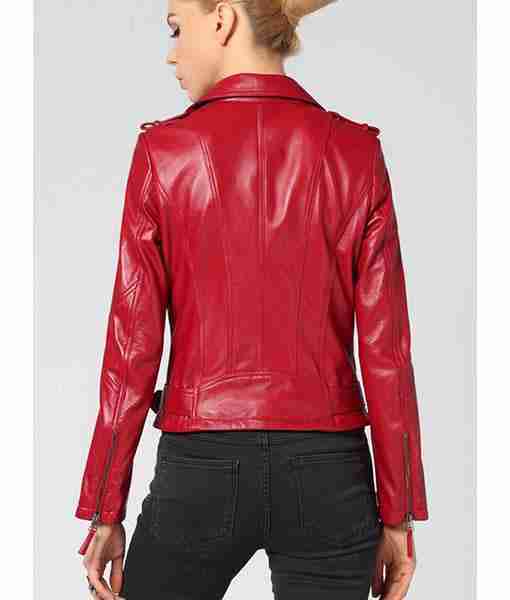 Millie Kessler (Kathryn Newton) red leather biker jacket - back view