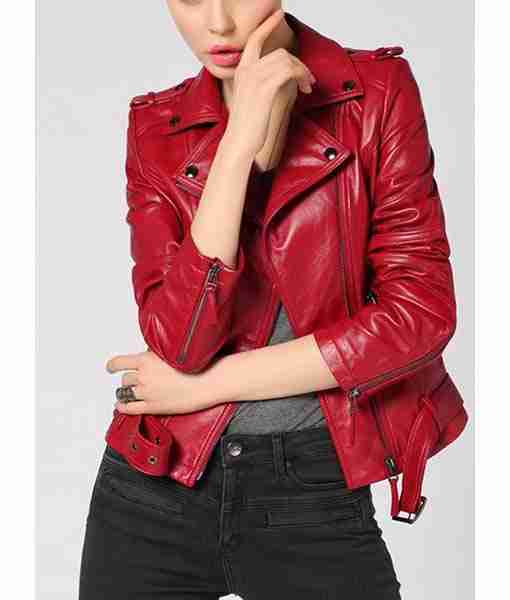 Millie Kessler's red biker leather jacket from Freaky movie