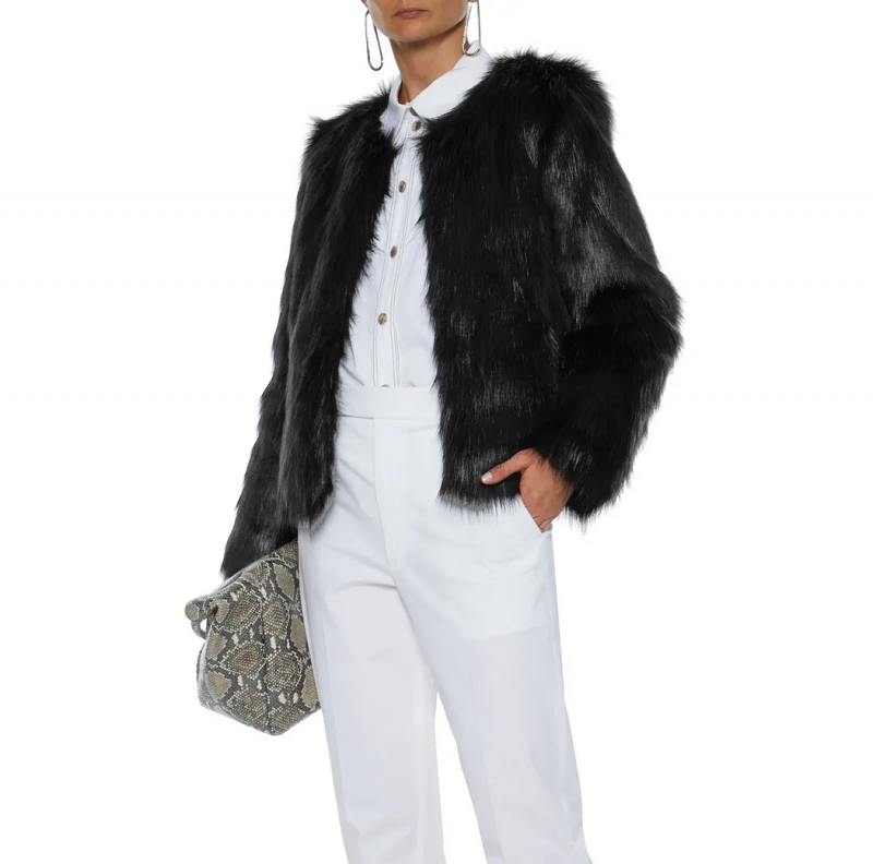 Unreal dream faux fur jacket being worn - front view
