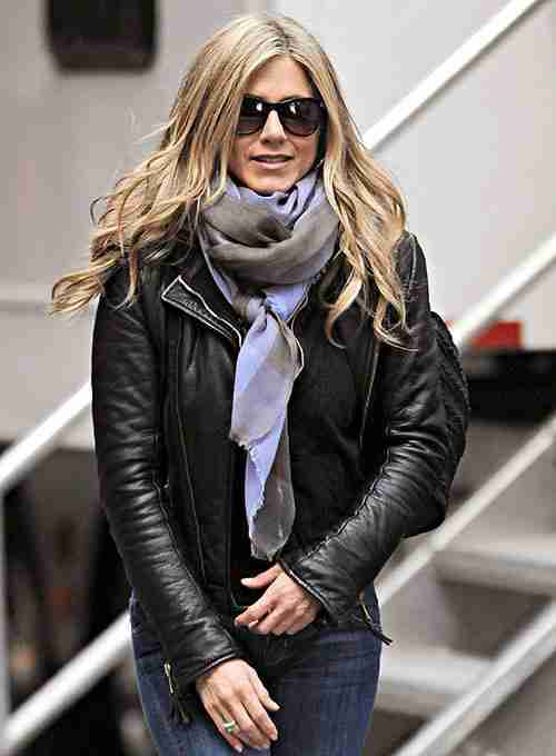 Jennifer Aniston in black leather jacket