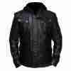 Brando style slim fit black leather jacket for men - front view
