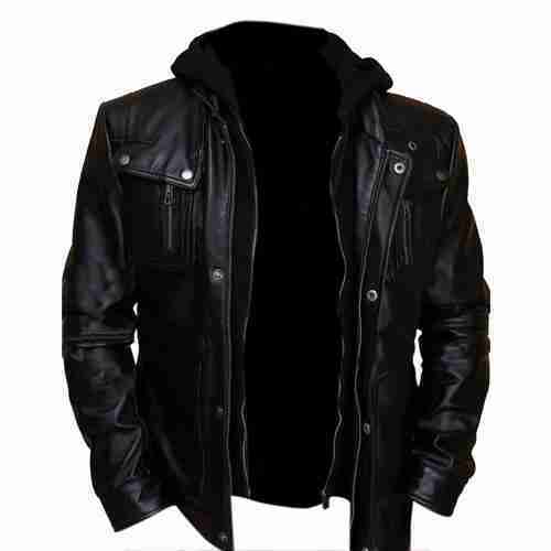 Marlon Brando's black slim fit leather hooded jacket with front opened