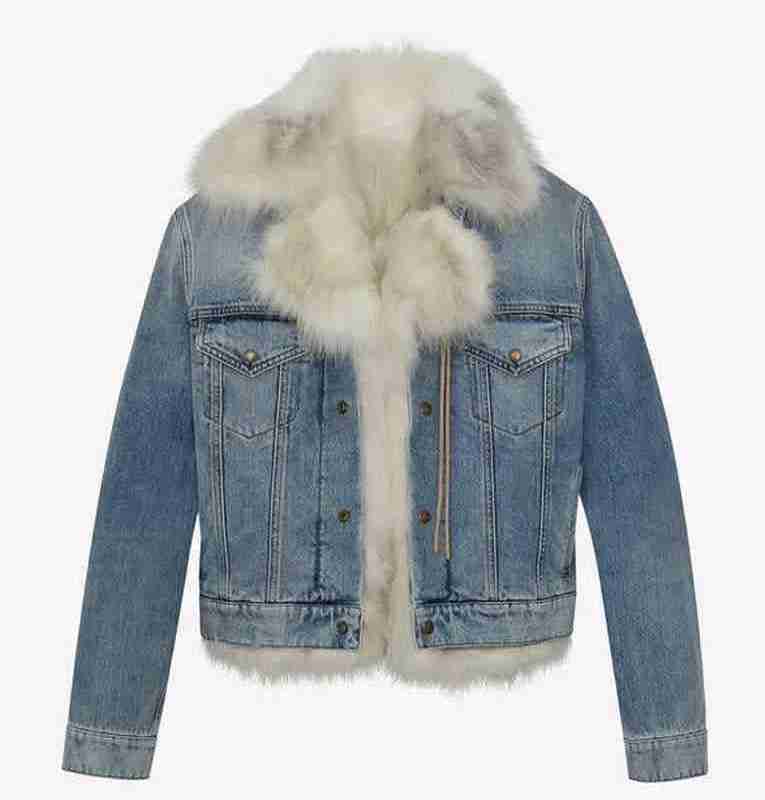 Lisa Barlow's fur trimmed denim jacket from the Real Housewives of Salt Lake City - Front