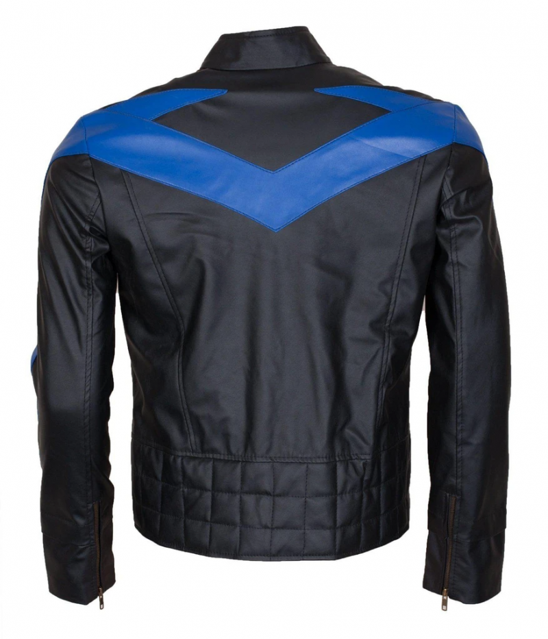 Back of men's Nightwing black leather jacket