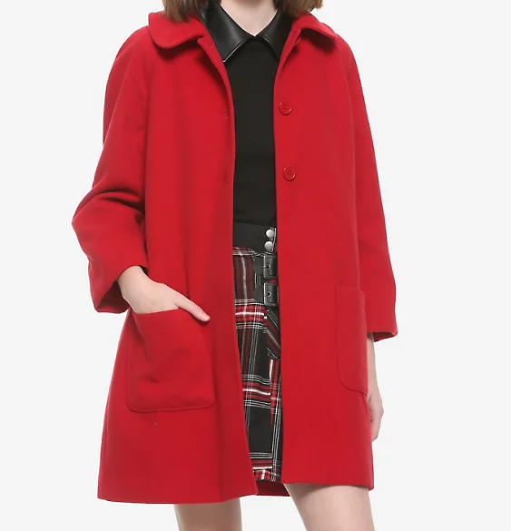 Sabrina Spellman's red woolen peacoat from the TV show the Chilling Adventures Of Sabrina