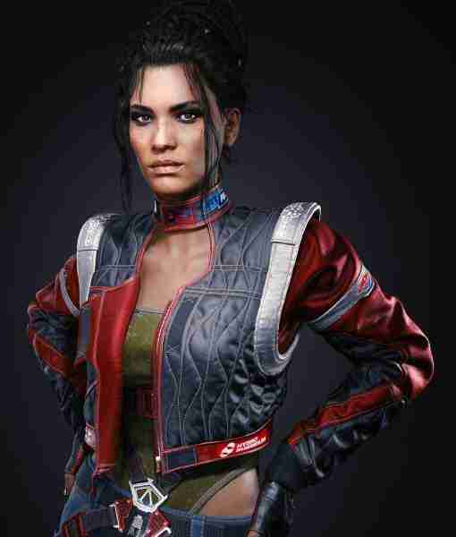 Panam Palmer from Cyberpunk 2077 in her cropped red & black leather jacket outfit