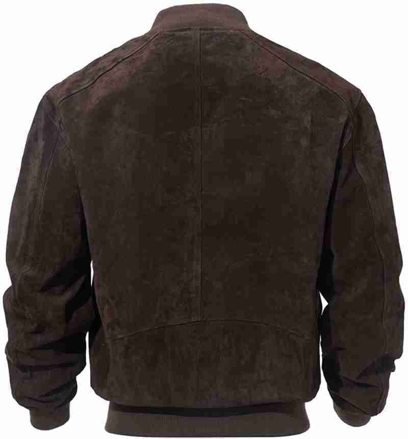 Back of adamsville dark brown suede leather jacket for men
