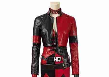Harely Quinn's cropped red and black leather jacket
