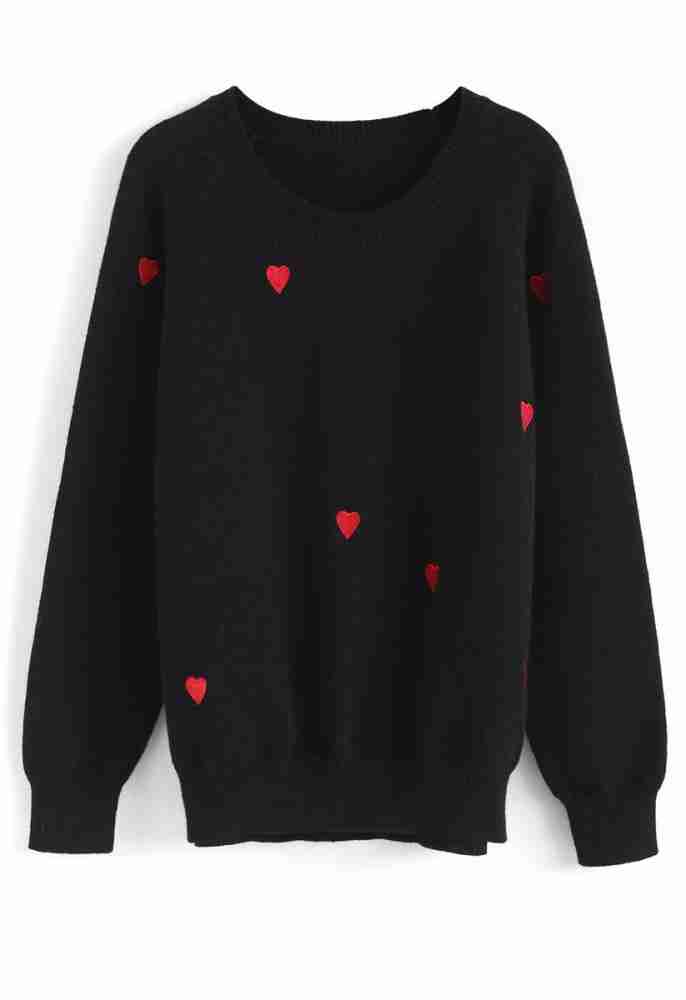 Heart-patched black sweater for women - front