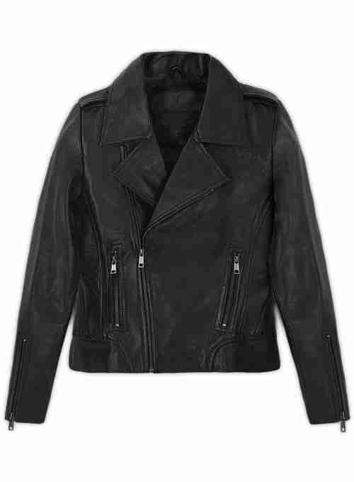 Jennifer Aniston's black leather biker jacket - front