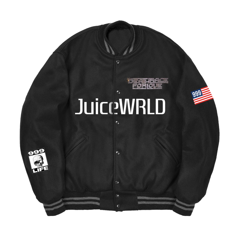 JuiceWrld's 999 Life black bomber jacket front view