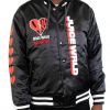Juice Wrld's black satin hooded bomber jacket