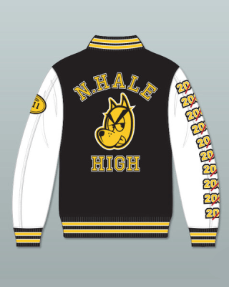 Style two of N Hale High School varsity jacket from Mac N Devin Go to Highschool movie - back