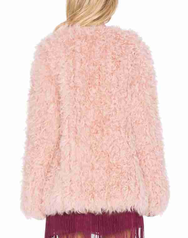 Women's pink lamb fur jacket - back