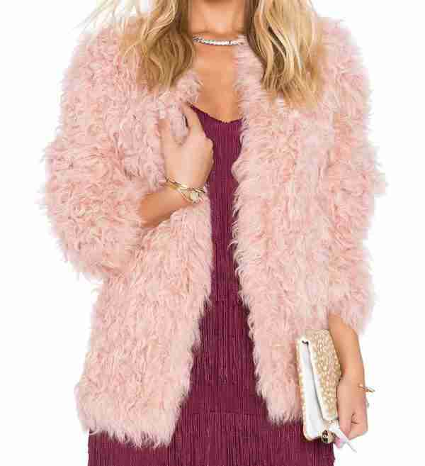 Women's pink lamb fur jacket - front