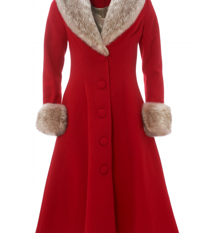 Womens winter wonderland red fur coat with front closed