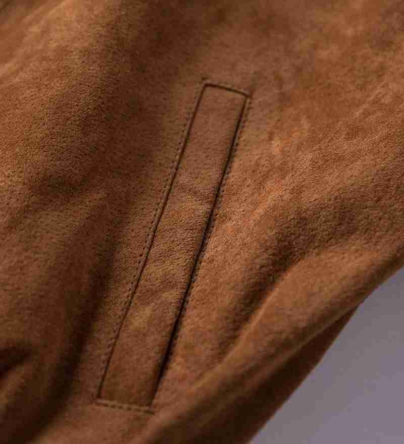 Men's brown bomber suede jacket lit style pocket at waist