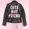 Women's Cut But Psycho black leather printed jacket