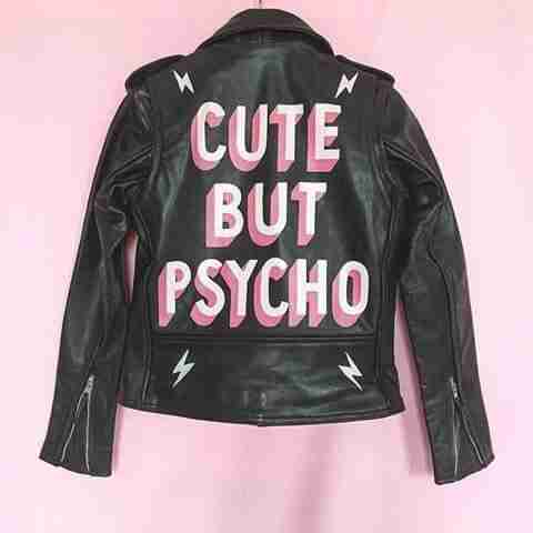 Women's Cut But Psycho black leather printed jacket