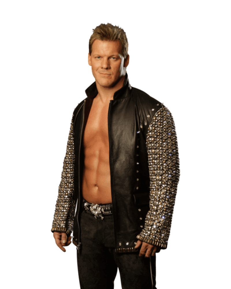 WWE superstar Chris Jericho wearing a light up leather studded jacket