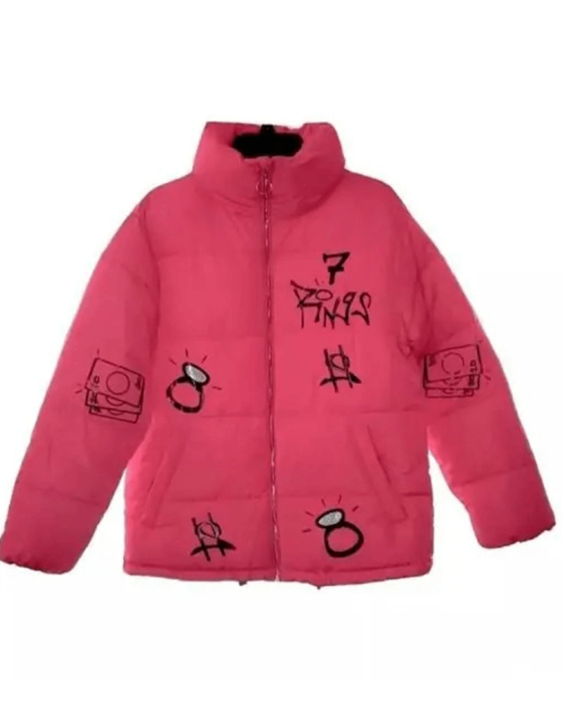 Ariana Grande 7 Rings Pink Puffer Jacket with Sweatshirt