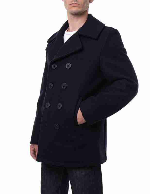Classic melton wool men's navy pea coat - front