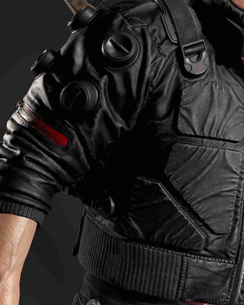 Ribbed hemline of Jackie Welles' bomber jacket from Cyberpunk 2077