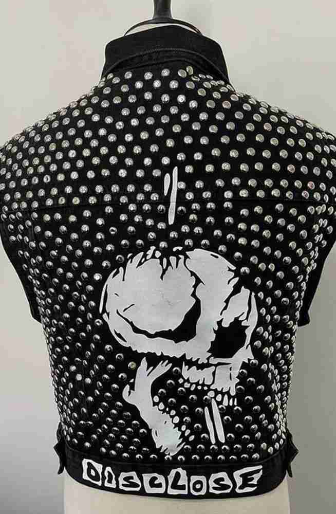 Back of Juice Wrld black denim studded vest