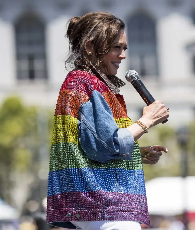 Kamala Harris spotted in a gay pride march wearing a rainbow denim jacket