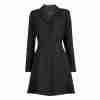 Long bllack tweed coat for women - front