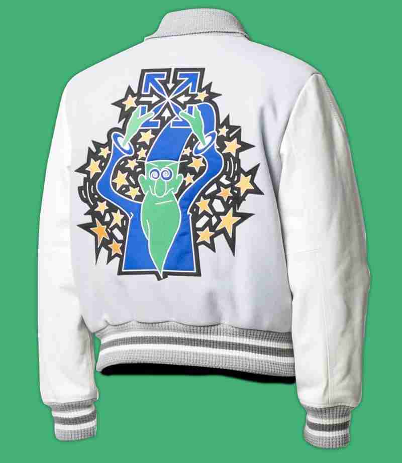 Ba ck of Lil Durk's white bomber printed jacket