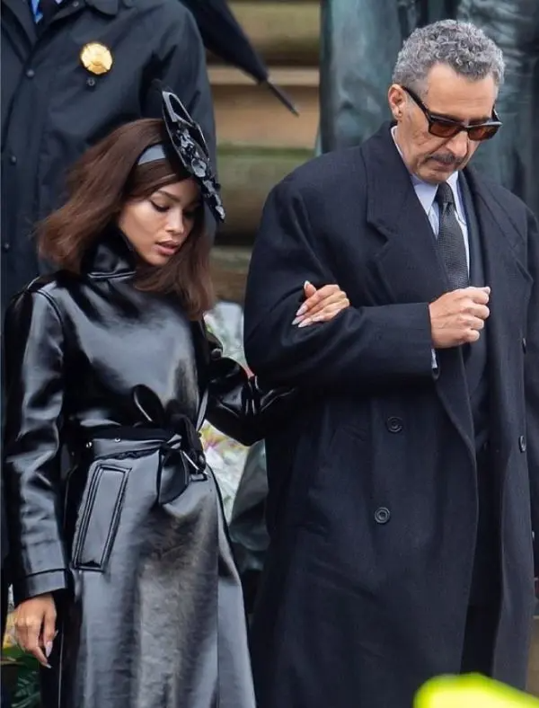 Zoe Kravitz (Selina Kyle) on the set of The Batman 2022 in a black leather coat
