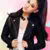 Ariana Grande in a black biker leather jacket