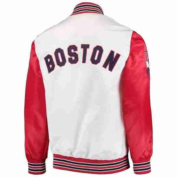 Back of Boston Red Sox Legends red and white letterman jacket